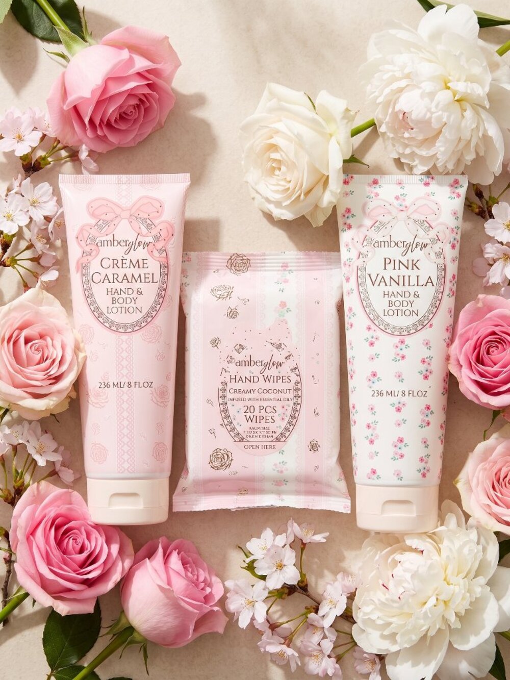 2 Luxurious 8oz Amberglow Hand & Body Lotions & 20pk Hand Wipes NWT - Picture 8 of 12